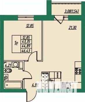 1-к квартира, вторичка, 45м2, 1/8 этаж
