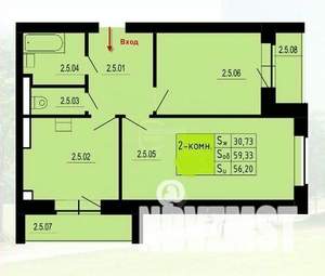 2-к квартира, сданный дом, 58м2, 3/8 этаж