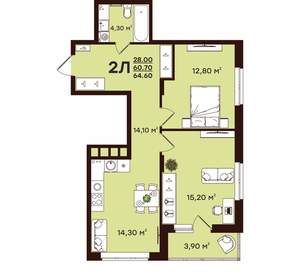 2-к квартира, вторичка, 65м2, 9/17 этаж