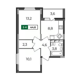 2-к квартира, строящийся дом, 45м2, 17/17 этаж