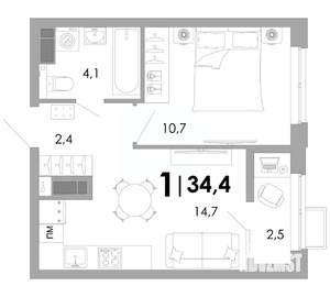 1-к квартира, вторичка, 34м2, 12/16 этаж