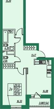 2-к квартира, вторичка, 61м2, 1/8 этаж