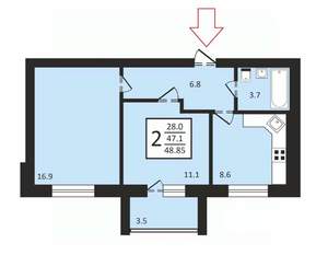 2-к квартира, вторичка, 56м2, 1/4 этаж