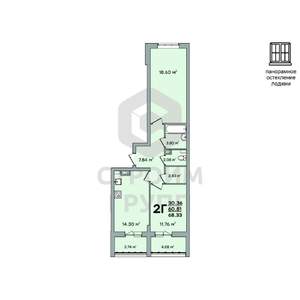 2-к квартира, вторичка, 68м2, 7/8 этаж