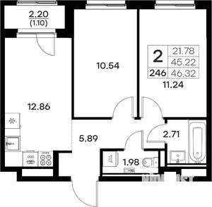 2-к квартира, вторичка, 46м2, 5/17 этаж