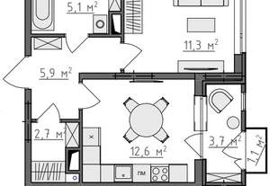 1-к квартира, вторичка, 40м2, 5/9 этаж