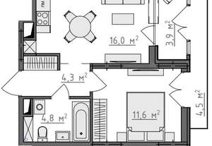 1-к квартира, вторичка, 40м2, 2/9 этаж