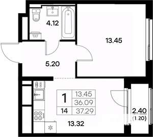 1-к квартира, вторичка, 37м2, 2/17 этаж