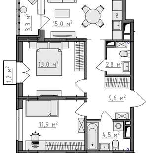 2-к квартира, вторичка, 59м2, 4/9 этаж