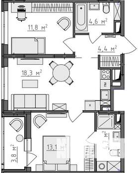 2-к квартира, вторичка, 59м2, 7/9 этаж