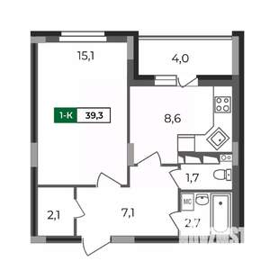 1-к квартира, строящийся дом, 39м2, 2/17 этаж