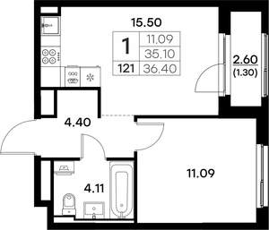 1-к квартира, вторичка, 36м2, 11/17 этаж