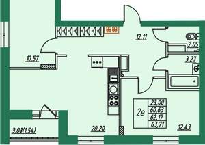 2-к квартира, вторичка, 62м2, 1/8 этаж