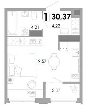 1-к квартира, вторичка, 30м2, 10/17 этаж