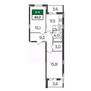 2-к квартира, вторичка, 60м2, 6/17 этаж