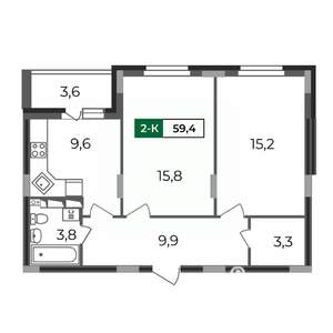 2-к квартира, строящийся дом, 59м2, 1/17 этаж