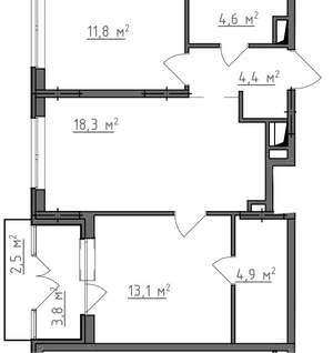 2-к квартира, вторичка, 60м2, 2/9 этаж