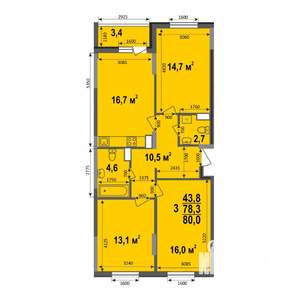 3-к квартира, строящийся дом, 80м2, 16/17 этаж