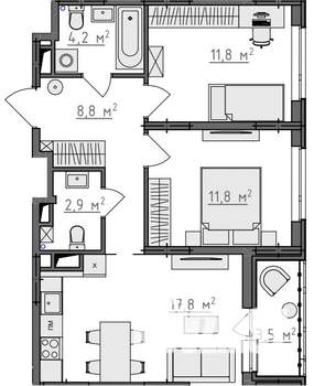 2-к квартира, вторичка, 59м2, 8/9 этаж