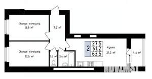 2-к квартира, вторичка, 64м2, 14/14 этаж