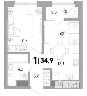 1-к квартира, вторичка, 35м2, 4/17 этаж
