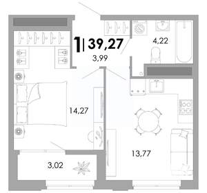 1-к квартира, вторичка, 39м2, 14/17 этаж