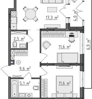 2-к квартира, вторичка, 62м2, 1/9 этаж