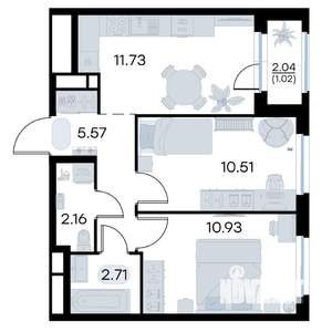 2-к квартира, вторичка, 45м2, 16/17 этаж