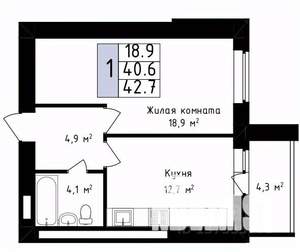 1-к квартира, вторичка, 43м2, 10/14 этаж