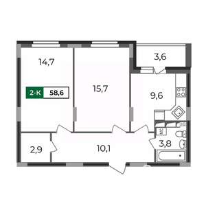 2-к квартира, строящийся дом, 59м2, 1/17 этаж