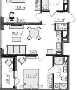 2-к квартира, вторичка, 59м2, 7/9 этаж