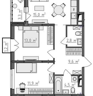 2-к квартира, вторичка, 59м2, 6/9 этаж
