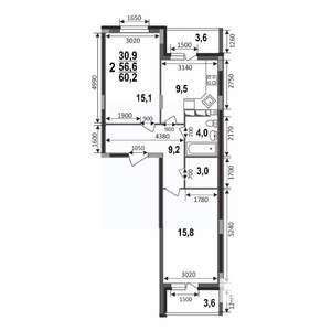 2-к квартира, строящийся дом, 60м2, 16/17 этаж