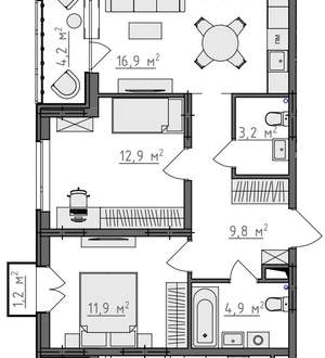 2-к квартира, вторичка, 62м2, 2/9 этаж