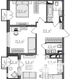 2-к квартира, вторичка, 60м2, 4/9 этаж