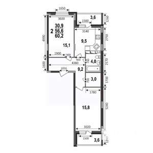 2-к квартира, строящийся дом, 60м2, 5/17 этаж