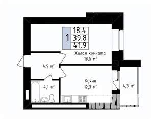 1-к квартира, вторичка, 42м2, 5/14 этаж