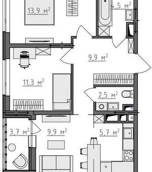 2-к квартира, вторичка, 60м2, 8/9 этаж