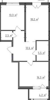 2-к квартира, вторичка, 73м2, 1/9 этаж