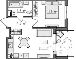 1-к квартира, вторичка, 40м2, 2/9 этаж