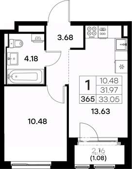 1-к квартира, вторичка, 33м2, 4/17 этаж