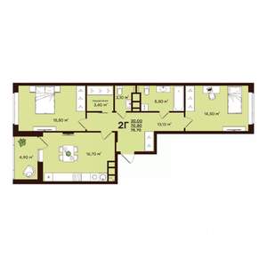 2-к квартира, строящийся дом, 76м2, 5/17 этаж
