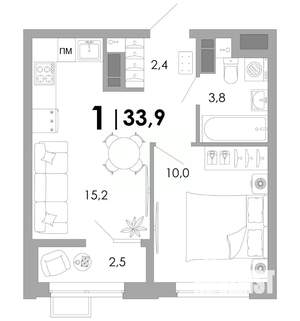 1-к квартира, вторичка, 34м2, 10/16 этаж