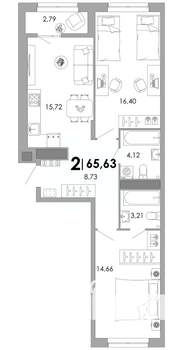 2-к квартира, вторичка, 66м2, 4/17 этаж
