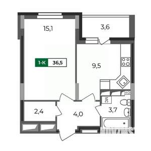 1-к квартира, строящийся дом, 37м2, 1/17 этаж