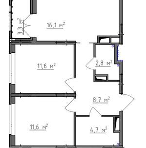 2-к квартира, вторичка, 57м2, 9/9 этаж