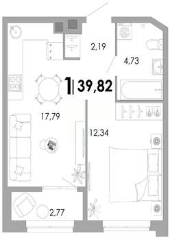 1-к квартира, вторичка, 40м2, 2/17 этаж