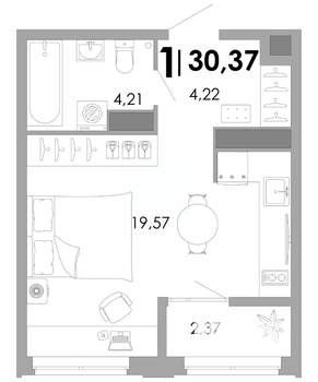 1-к квартира, вторичка, 30м2, 15/17 этаж