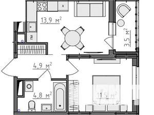 1-к квартира, вторичка, 37м2, 9/9 этаж
