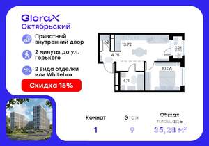 1-к квартира, вторичка, 35м2, 9/17 этаж